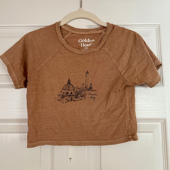 PacSun Brown Crop Top Casual Italy Print - Picture 1 of 3